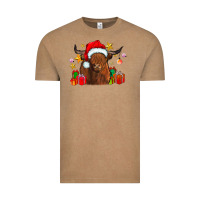 Vintage Coffee festive highland cow Vintage Tee - CowhideDigitalArt