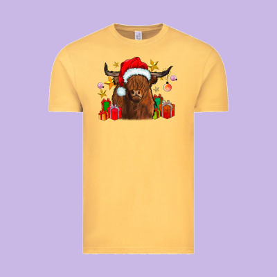 Festive Highland Cow Vintage Tee Designed By Cowhidedigitalart