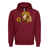 Burgundy goat with sunflower Zipper Hoodie - RanaPortraitStore