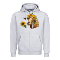 Heather Grey goat with sunflower Zipper Hoodie - RanaPortraitStore