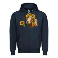 Navy goat with sunflower Zipper Hoodie - RanaPortraitStore