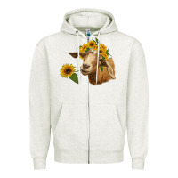 Oatmeal Heather goat with sunflower Zipper Hoodie - RanaPortraitStore