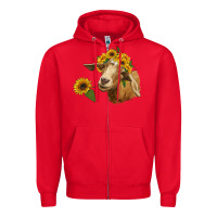 Red goat with sunflower Zipper Hoodie - RanaPortraitStore
