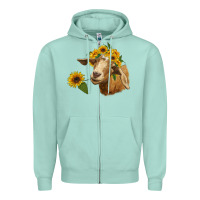 Seafoam goat with sunflower Zipper Hoodie - RanaPortraitStore