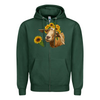 Sports Green goat with sunflower Zipper Hoodie - RanaPortraitStore