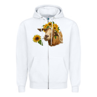 White goat with sunflower Zipper Hoodie - RanaPortraitStore