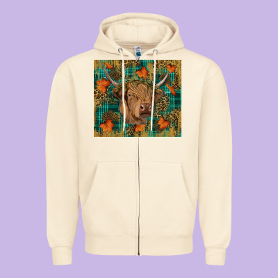 Fall Highland Cow Tumbler Zipper Hoodie Designed By Ranaportraitstore
