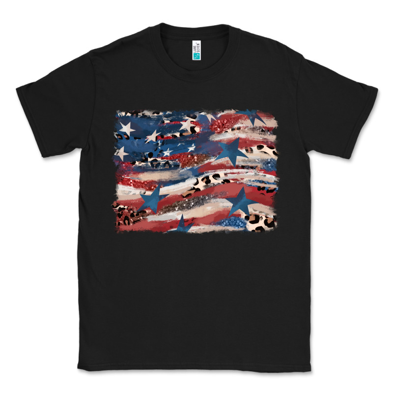 Leopard Glitter American Flag Classic Tee by FaDigitalArtStudio | Teevron