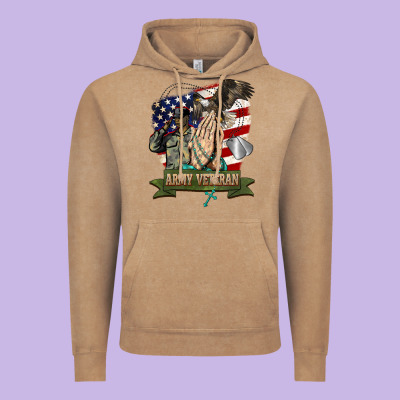 Army Veteran  Pray Vintage Hoodie Designed By Barkaloodesign