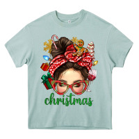 Arona Christmas Messy Bun With Gingerbread Man Heavy Core Tee - BundleAndBundleShop