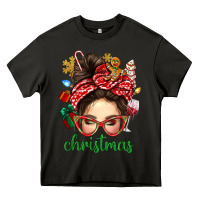 Asphalt Christmas Messy Bun With Gingerbread Man Heavy Core Tee - BundleAndBundleShop