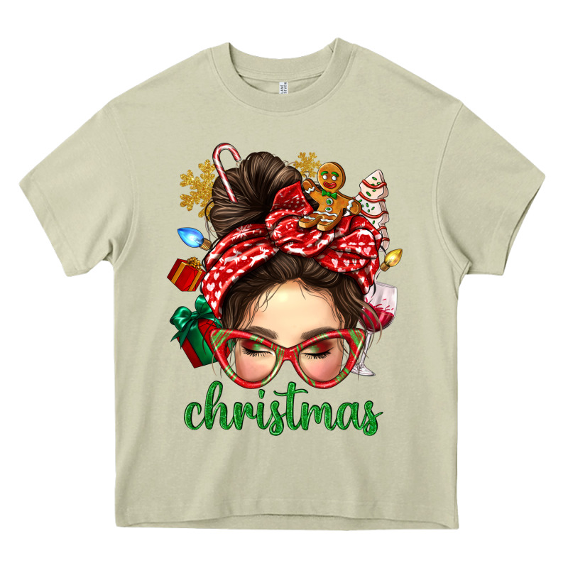 Christmas Messy Bun With Gingerbread Man Heavy Core Tee by BundleAndBundleShop | Teevron