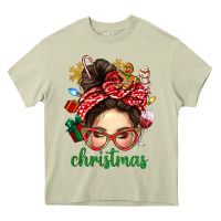 Mossy Christmas Messy Bun With Gingerbread Man Heavy Core Tee - BundleAndBundleShop