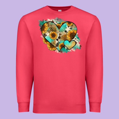 Leopard Sunflower Cowhide Glitter Heart Premium Sweatshirt Designed By Ranaportraitstore