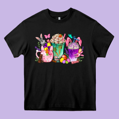 Easter Coffee Cups With Bunny Heavy Core Tee Designed By Bundleandbundleshop
