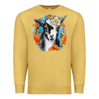 Antique Gold Daisy Goat With Background Premium Sweatshirt - RanaPortraitStore