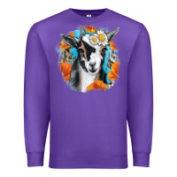 Purple Daisy Goat With Background Premium Sweatshirt - RanaPortraitStore