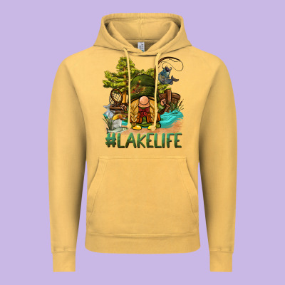 Lake Life Gnome Vintage Hoodie Designed By Barkaloodesign