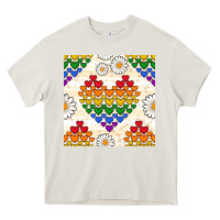 Cream Pride lgbtq hearts and daisy seamless pattern Heavy Core Tee - BundleAndBundleShop