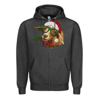 Charcoal Heather christmas goat Zipper Hoodie - RanaPortraitStore