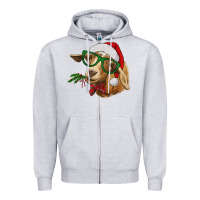 Heather Grey christmas goat Zipper Hoodie - RanaPortraitStore