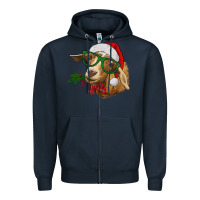 Navy christmas goat Zipper Hoodie - RanaPortraitStore