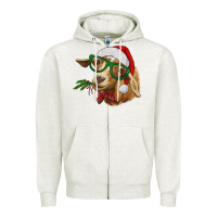 Oatmeal Heather christmas goat Zipper Hoodie - RanaPortraitStore