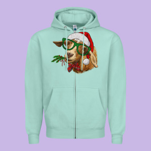 Christmas Goat Zipper Hoodie Designed By Ranaportraitstore