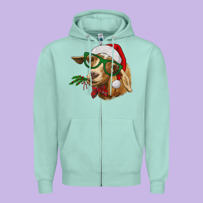 Christmas Goat Zipper Hoodie Designed By Ranaportraitstore