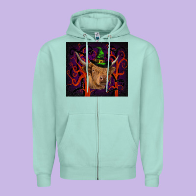 Halloween Glitter Highland Cow Tumbler Zipper Hoodie Designed By Ranaportraitstore