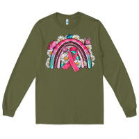 Army Green Breast Cancer Rainbow Long Sleeve Tee - Artiststas