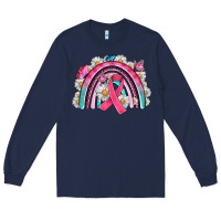 Navy Breast Cancer Rainbow Long Sleeve Tee - Artiststas