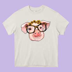 Sunflowers With Pig Heavy Core Tee Designed By Ranaportraitstore