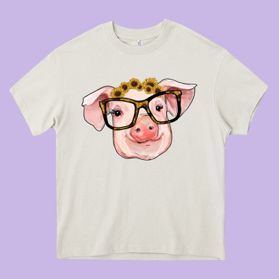 Sunflowers With Pig Heavy Core Tee Designed By Ranaportraitstore