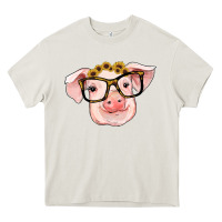 Cream sunflowers with pig Heavy Core Tee - RanaPortraitStore