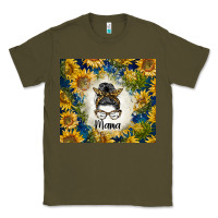 Army Green sunflowers messy bun mama Classic Tee - BarkalooDesign