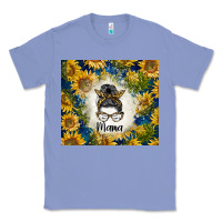 Colony Blue sunflowers messy bun mama Classic Tee - BarkalooDesign