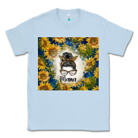 Dusty Blue sunflowers messy bun mama Classic Tee - BarkalooDesign