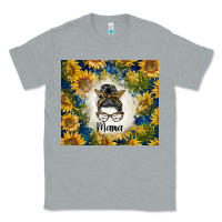 Heather Grey sunflowers messy bun mama Classic Tee - BarkalooDesign