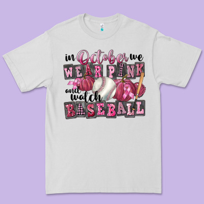 In October We Wear Pink And Watch  Baseball Premium Tee Designed By Fadigitalartstudio