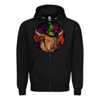 Black halloween highland cow round Zipper Hoodie - RanaPortraitStore