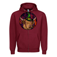 Burgundy halloween highland cow round Zipper Hoodie - RanaPortraitStore