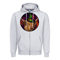 Heather Grey halloween highland cow round Zipper Hoodie - RanaPortraitStore