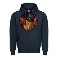 Navy halloween highland cow round Zipper Hoodie - RanaPortraitStore