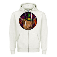 Oatmeal Heather halloween highland cow round Zipper Hoodie - RanaPortraitStore