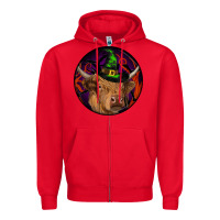 Red halloween highland cow round Zipper Hoodie - RanaPortraitStore