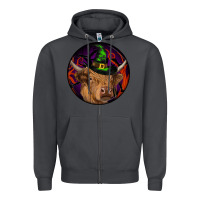 Smoke halloween highland cow round Zipper Hoodie - RanaPortraitStore