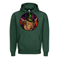 Sports Green halloween highland cow round Zipper Hoodie - RanaPortraitStore