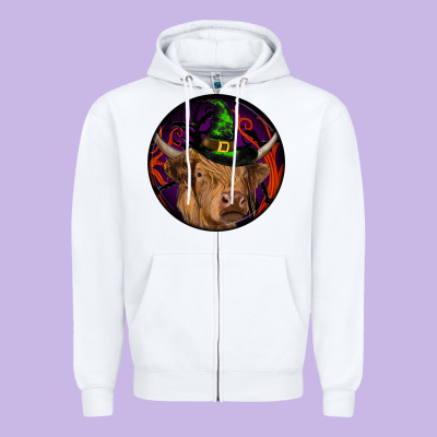 Halloween Highland Cow Round Zipper Hoodie Designed By Ranaportraitstore
