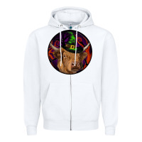 White halloween highland cow round Zipper Hoodie - RanaPortraitStore